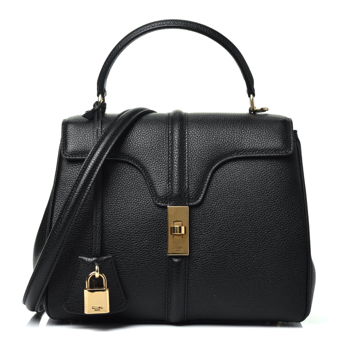 Grained Calfskin Small 16 Top Handle Bag Black