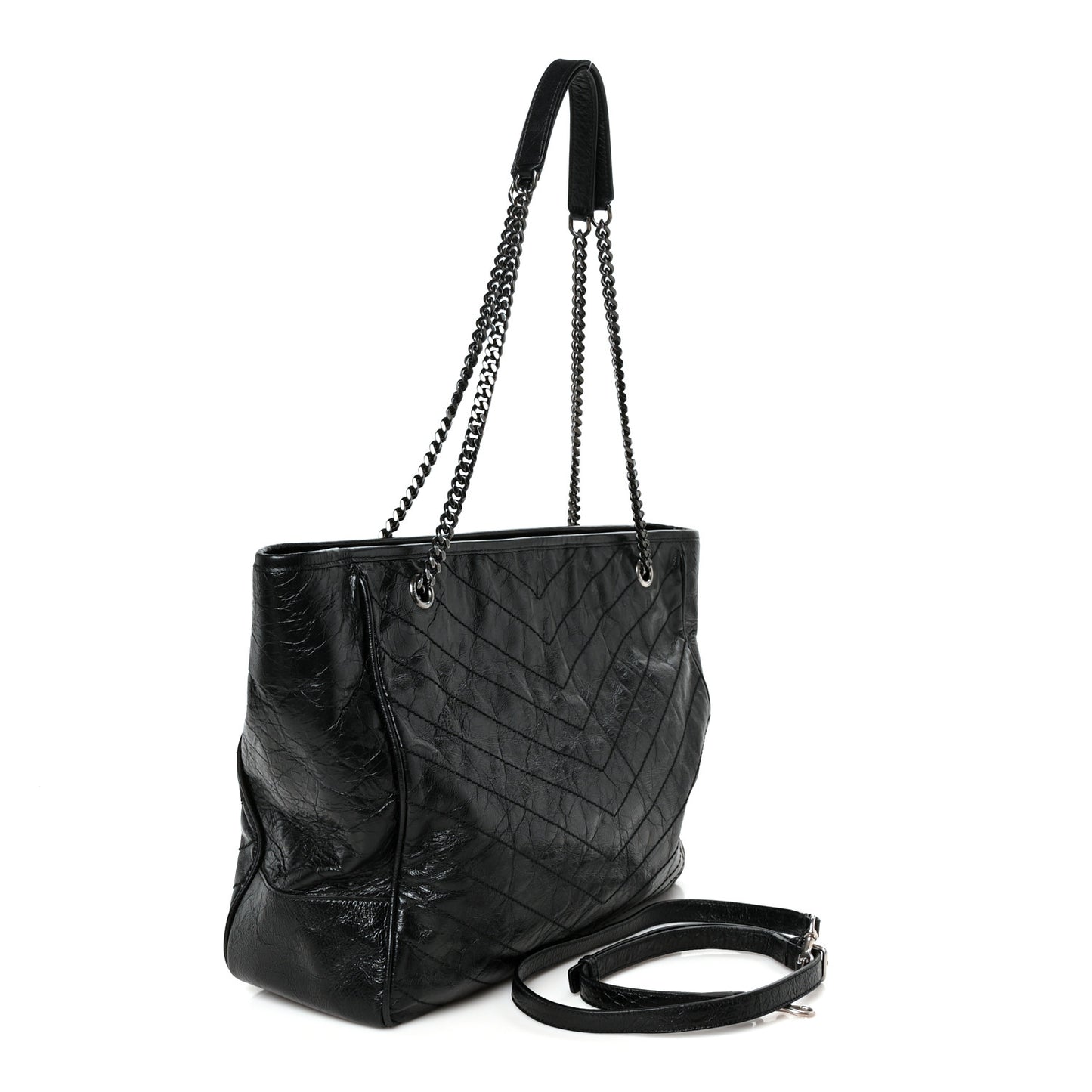 Crinkled Calfskin Matelasse Monogram Large Niki Shopping Tote Bag Black