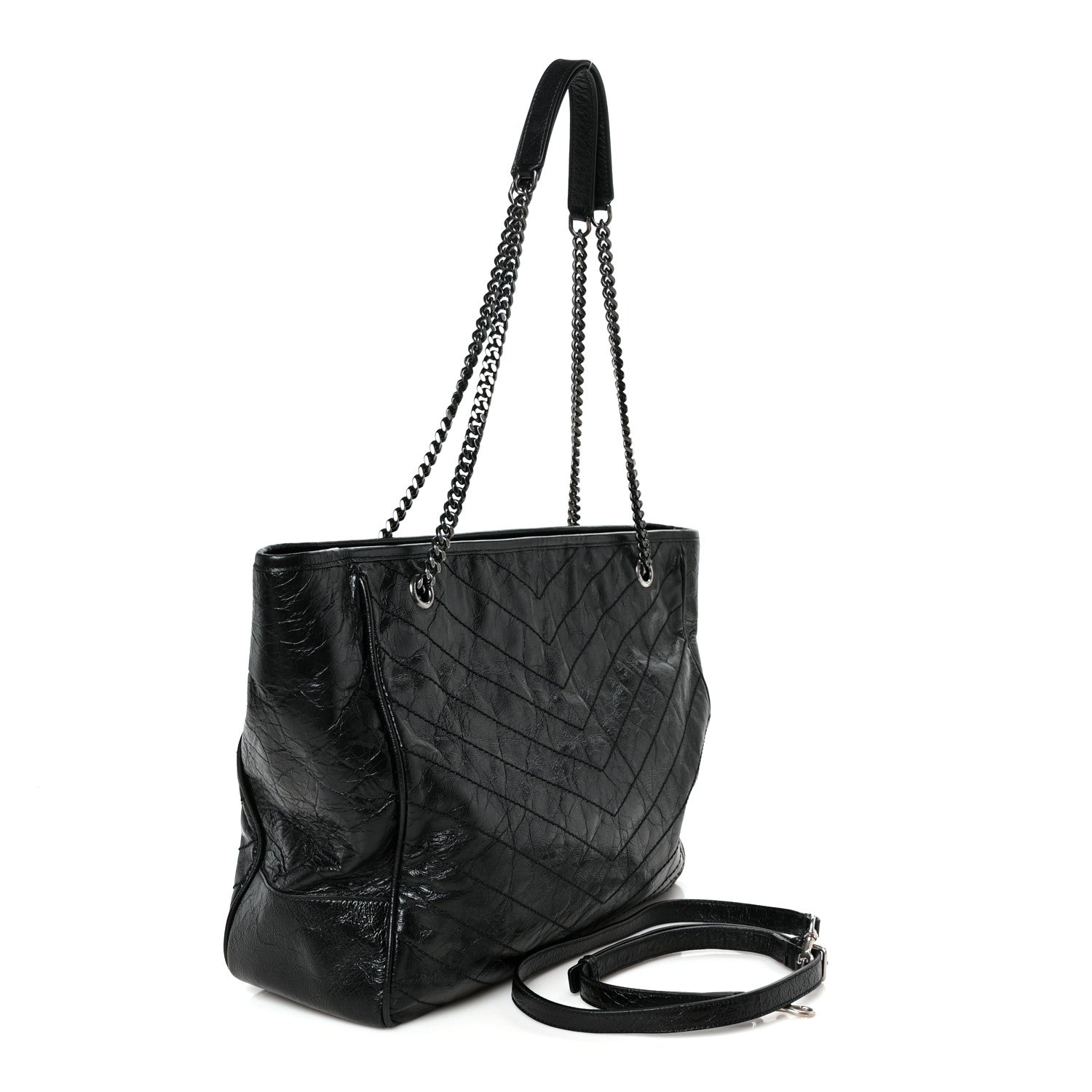 Saint Laurent Crinkled Calfskin Matelasse Monogram Large Niki Shopping Tote Bag Black 3 of 11
