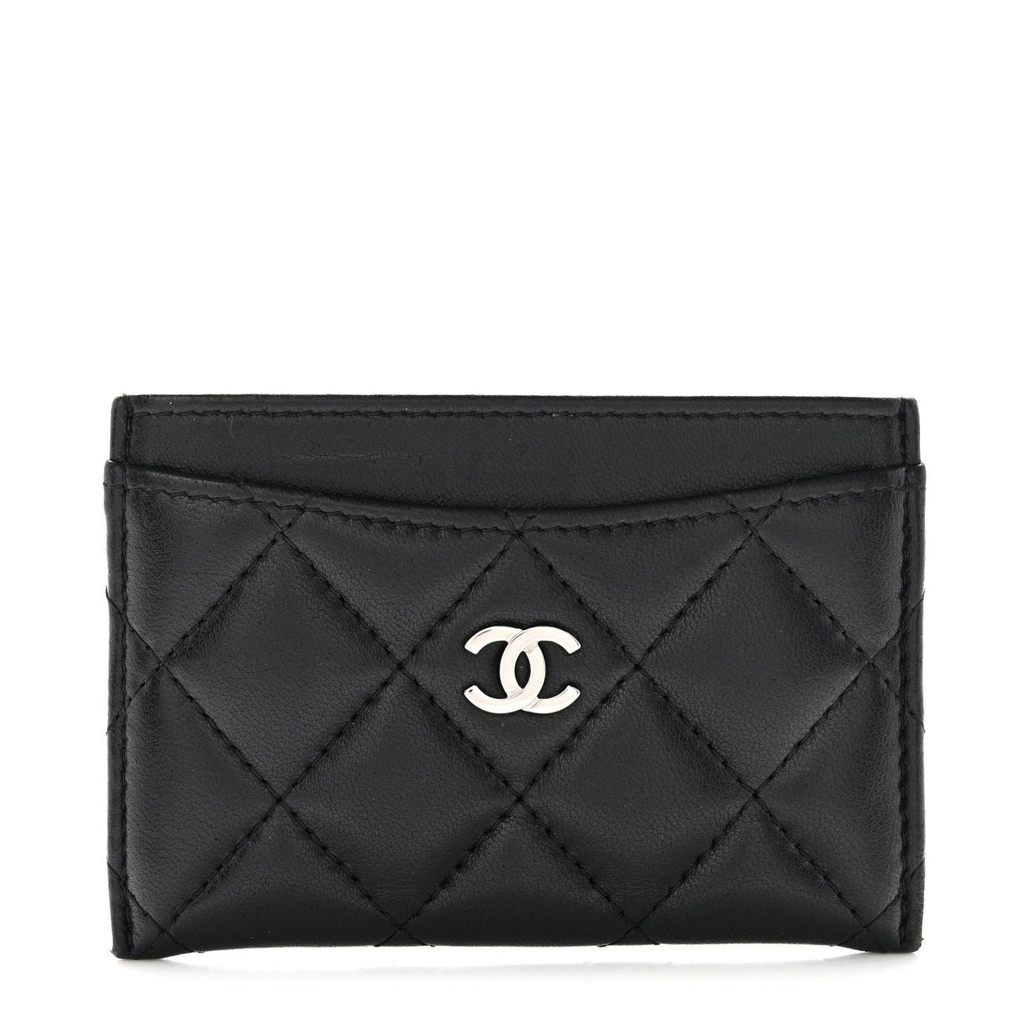 Lambskin Quilted Card Holder Black