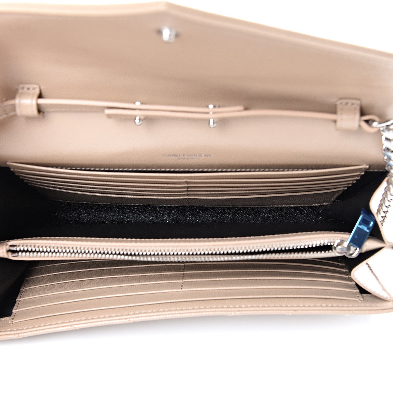 Saint Laurent Grain De Poudre Matelasse Chevron Monogram Chain Wallet Nude Powder 4 of 10