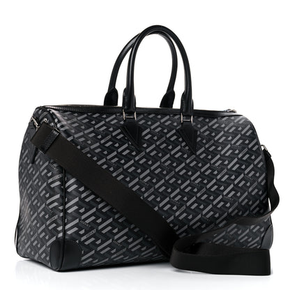 Versace Coated Canvas Calfskin La Greca Signature Travel Bag Black Grey 3 of 14