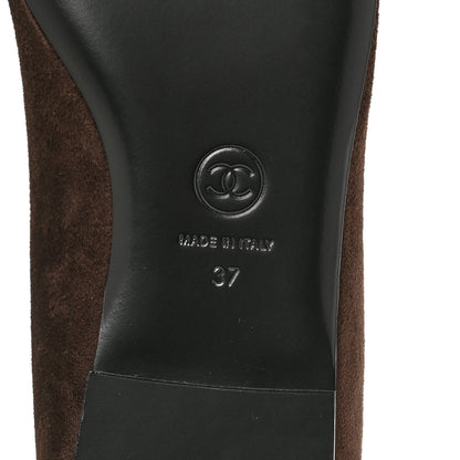 Chanel Suede Patent Cap Toe Camellia Ballerina Flats 37 Marron Gris 8 of 9
