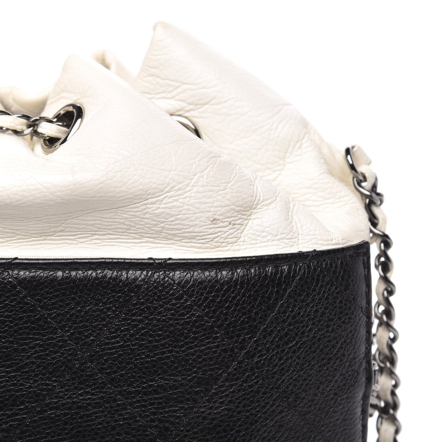 Aged Calfskin Quilted Gabrielle Bucket White Black