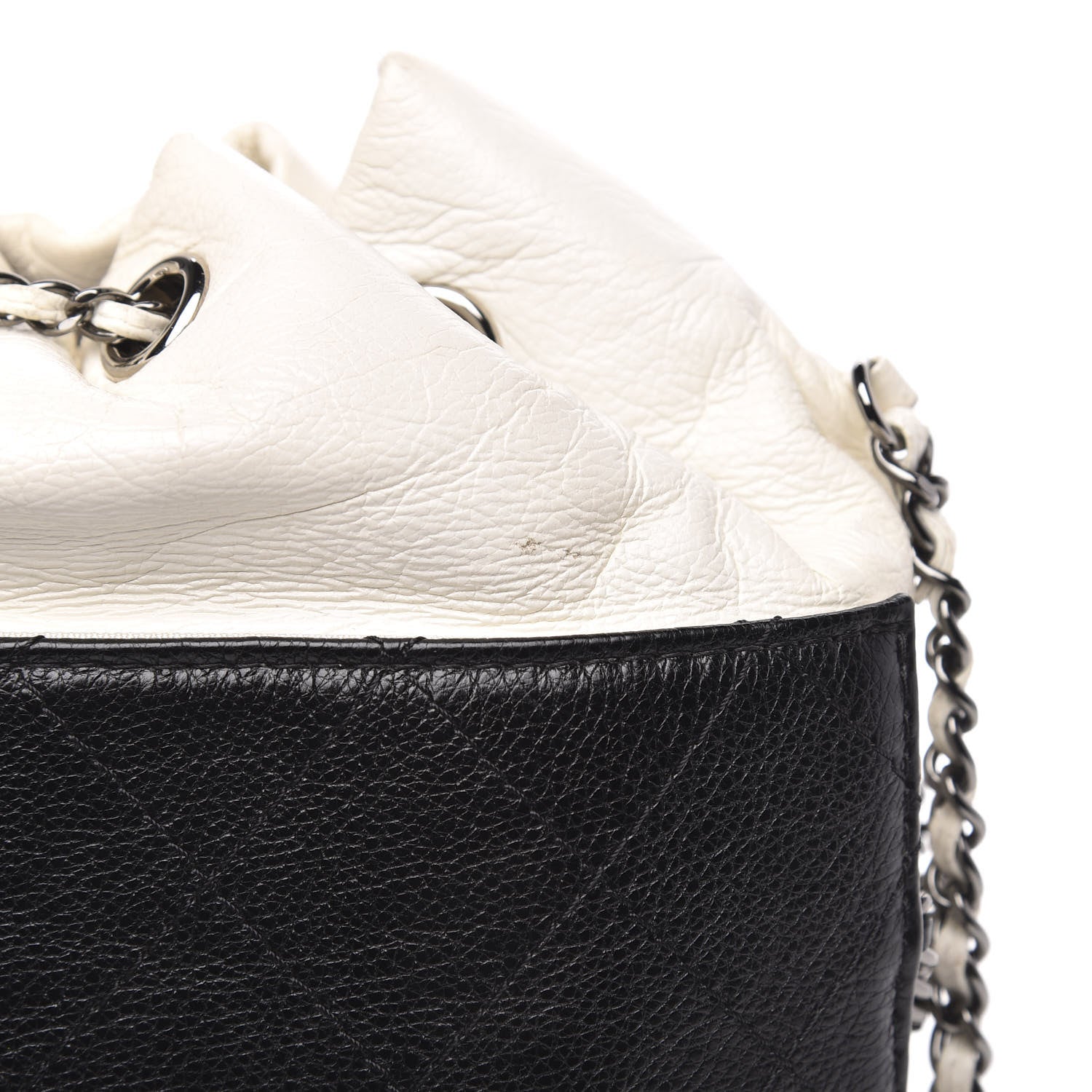 Chanel Aged Calfskin Quilted Gabrielle Bucket White Black 11 of 11