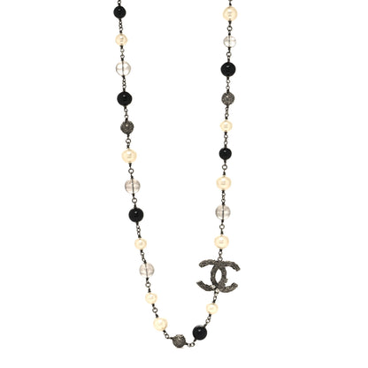 Chanel Pearl Beaded CC Long Necklace Silver Black 1 of 4