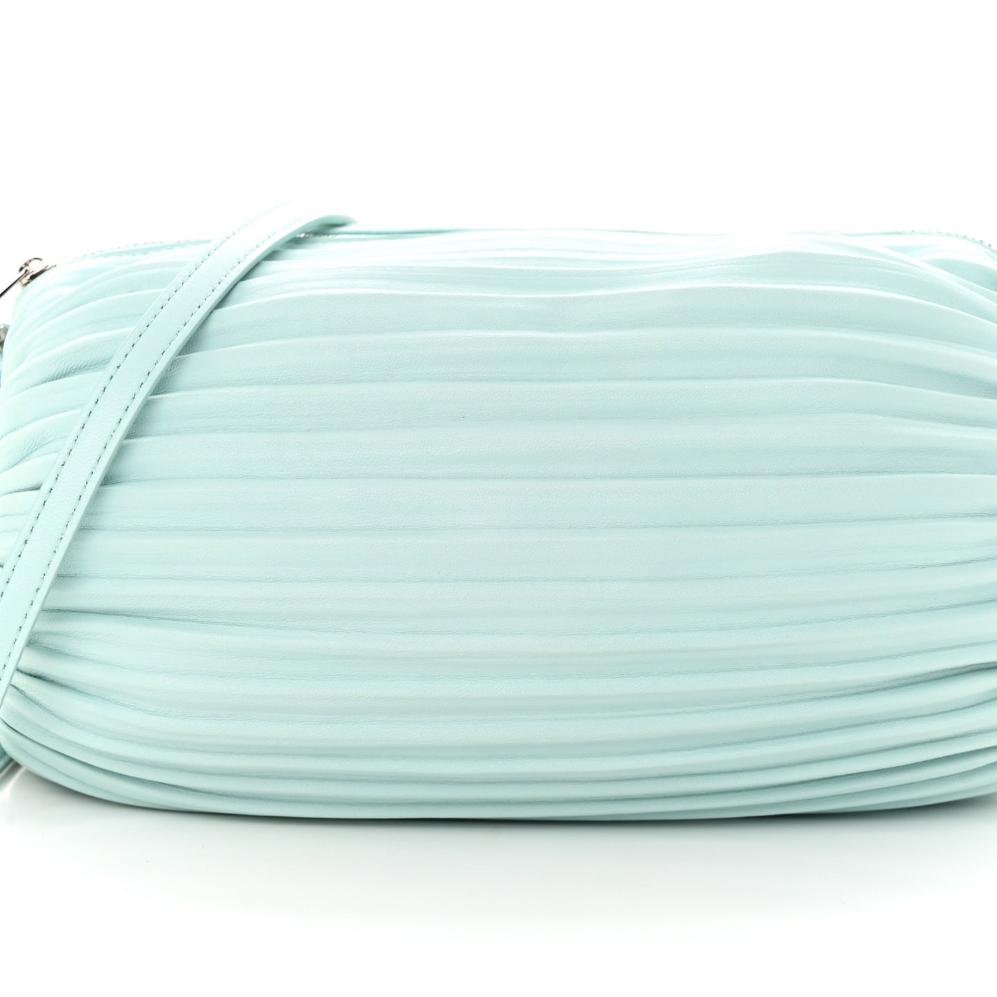 Lambskin Pleated Bracelet Pouch Shoulder Bag Blue Iceberg