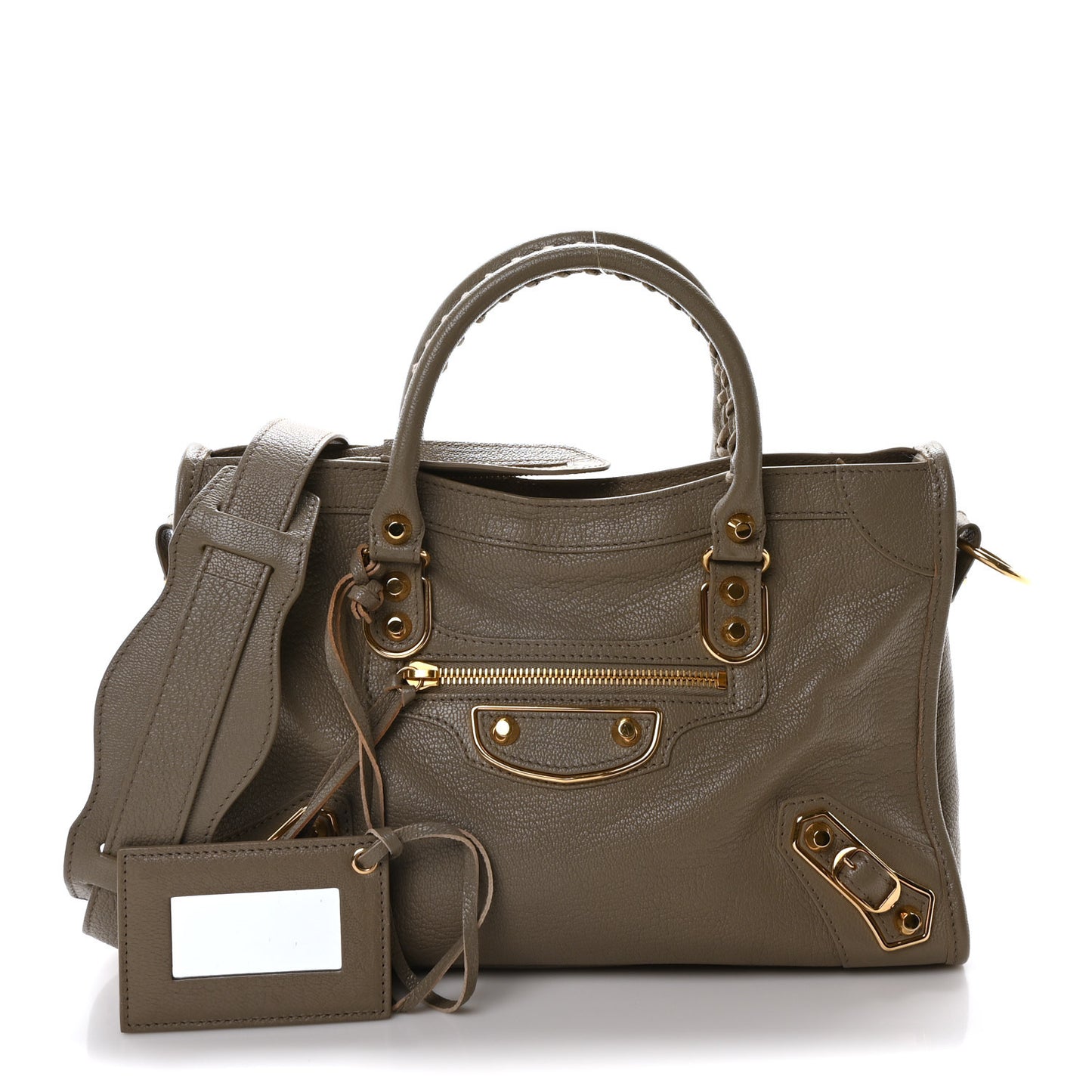 Chevre Gold Metallic Edge Hardware S City Gris Taupe