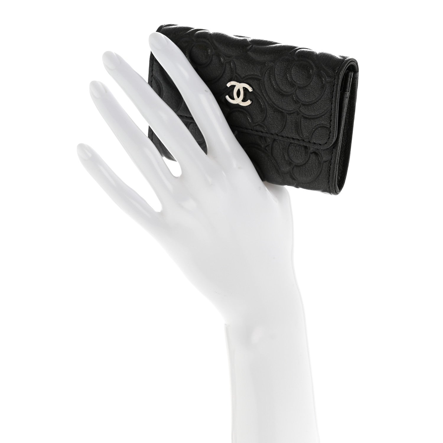 Chanel Goatskin Camellia Embossed Flap Card Holder Wallet Anthracite 2 of 9
