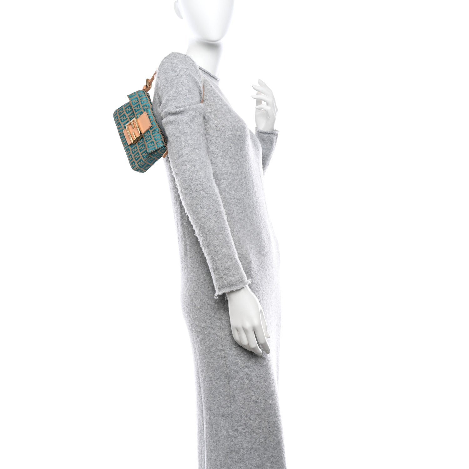 Fendi Zucchino Mini Baguette Beige Blue 2 of 10