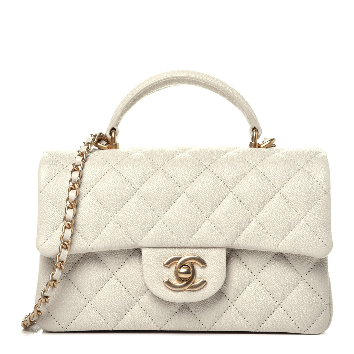 Caviar Quilted Mini Top Handle Rectangular Flap White