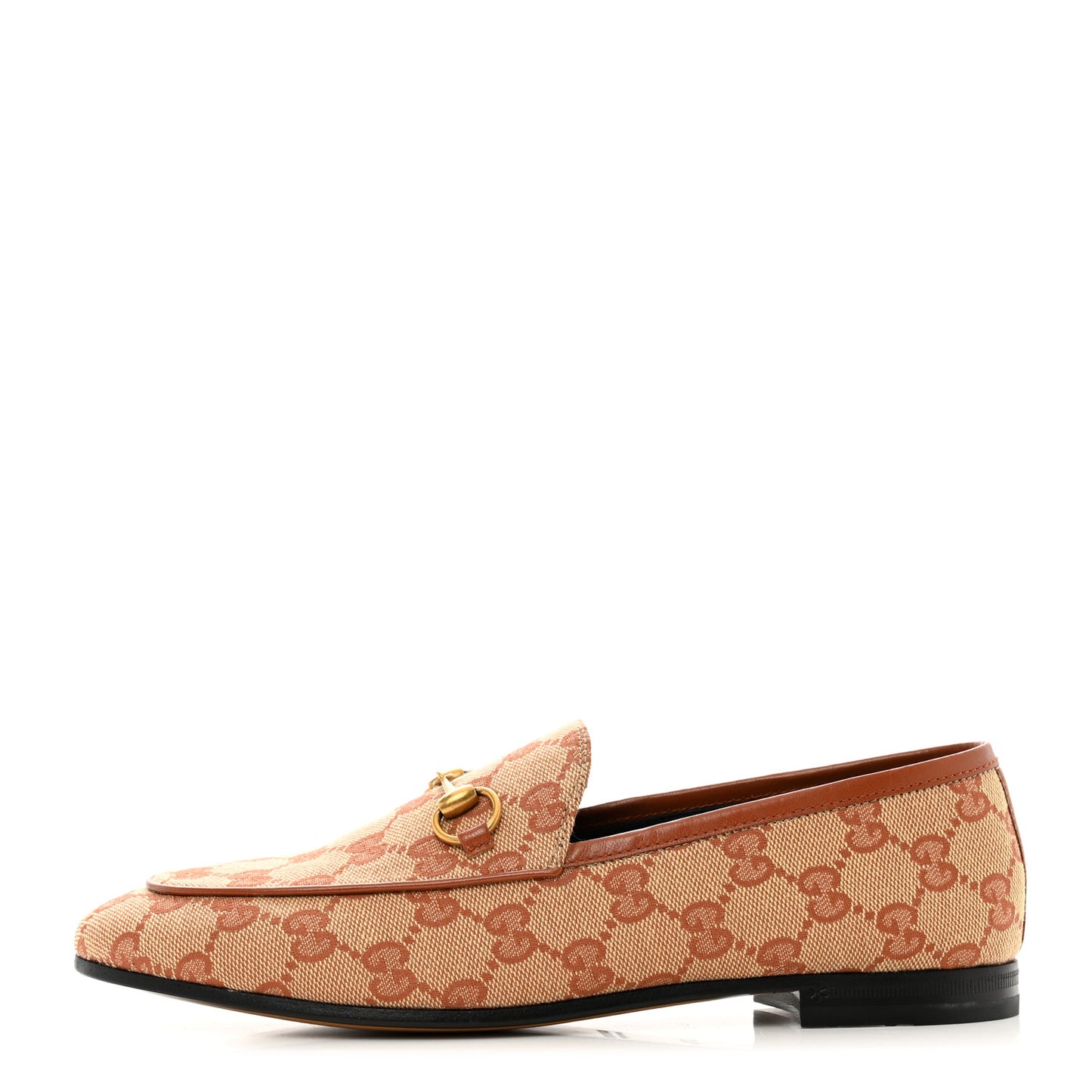 Canvas GG Monogram Horsebit Womens Jordaan Loafers 37.5 Beige Ruggine