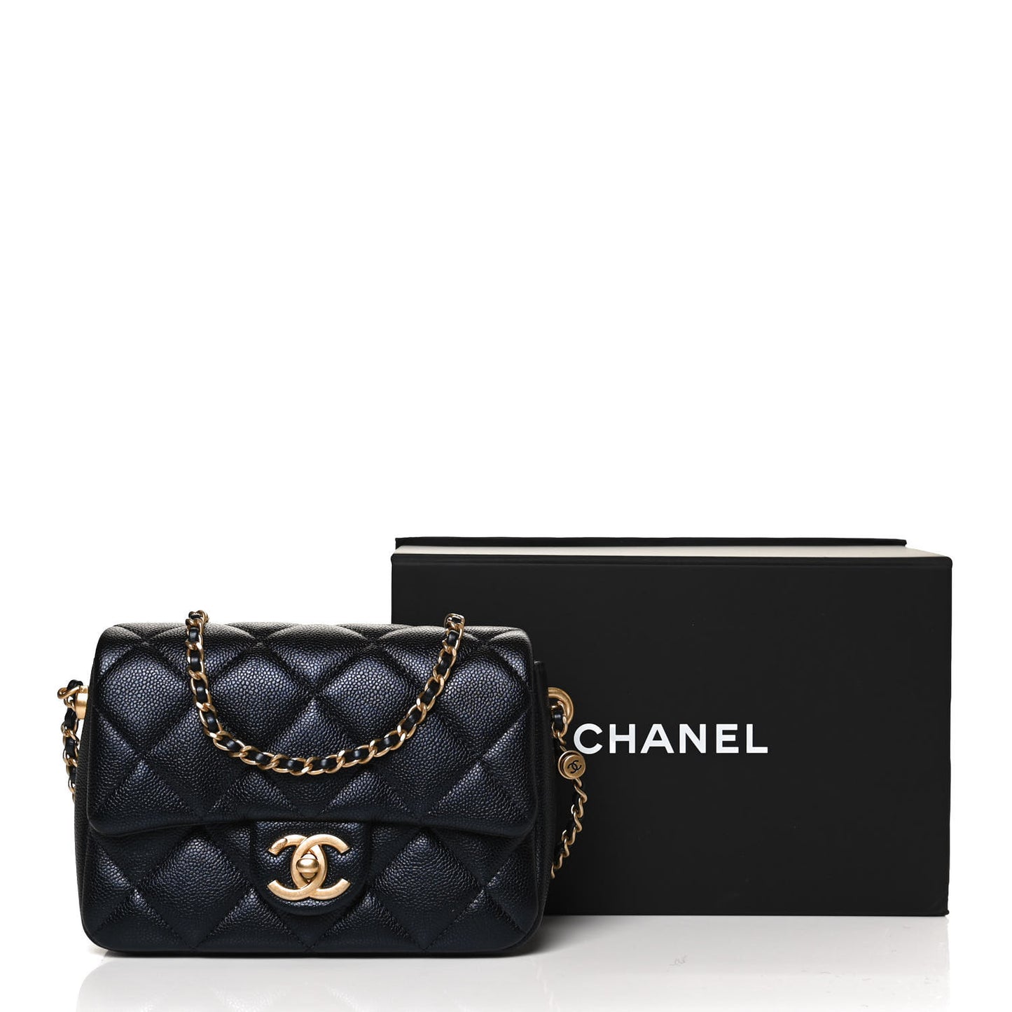 Iridescent Caviar Quilted Mini My Perfect Flap Black