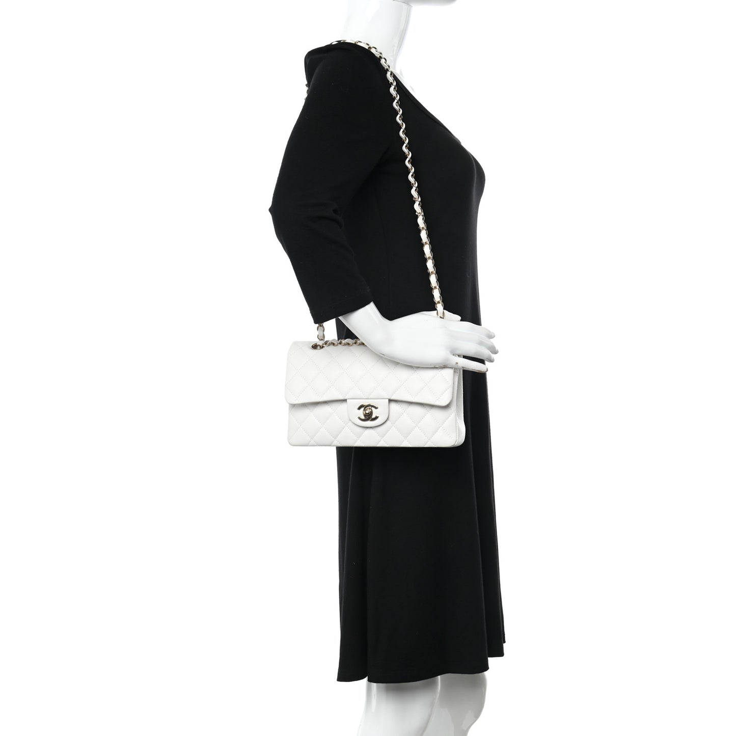 Caviar Quilted Small Double Flap White