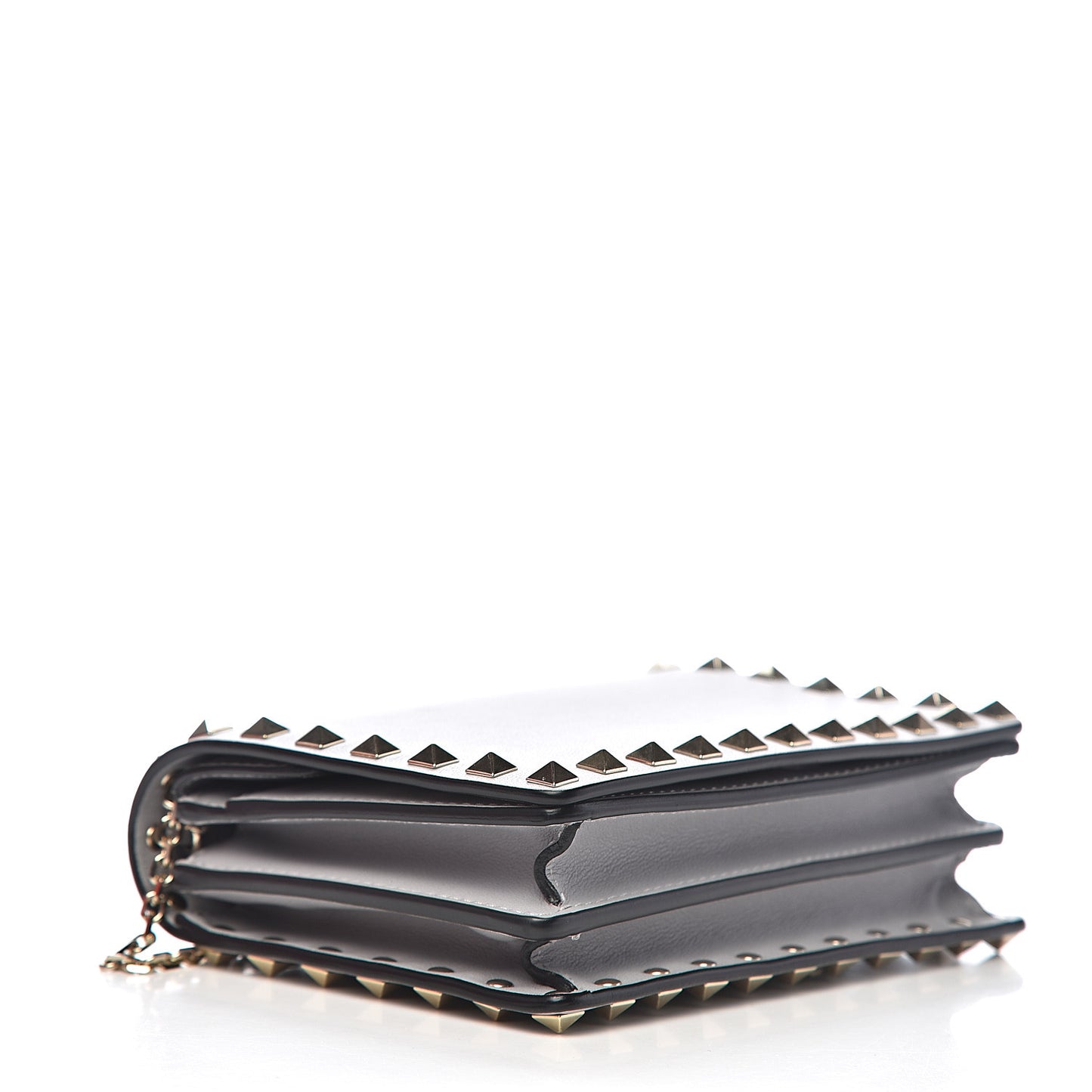 Calfskin Rockstud Wallet on Chain Pastel Grey