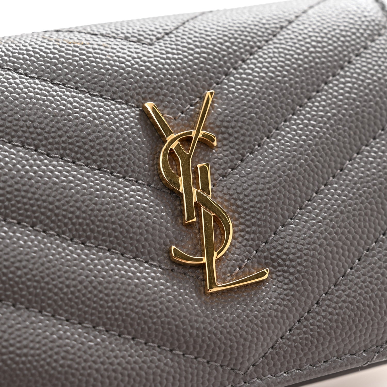 Saint Laurent Grain De Poudre Matelasse Chevron Monogram Flap Card Case Storm 8 of 8