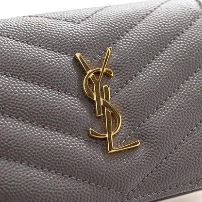 Saint Laurent Grain De Poudre Matelasse Chevron Monogram Flap Card Case Storm 8 of 8