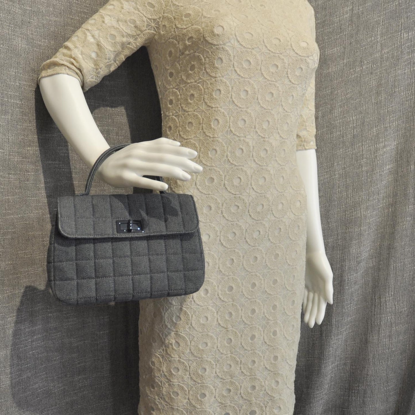 Denim Quilted Mademoiselle Top Handle Bag