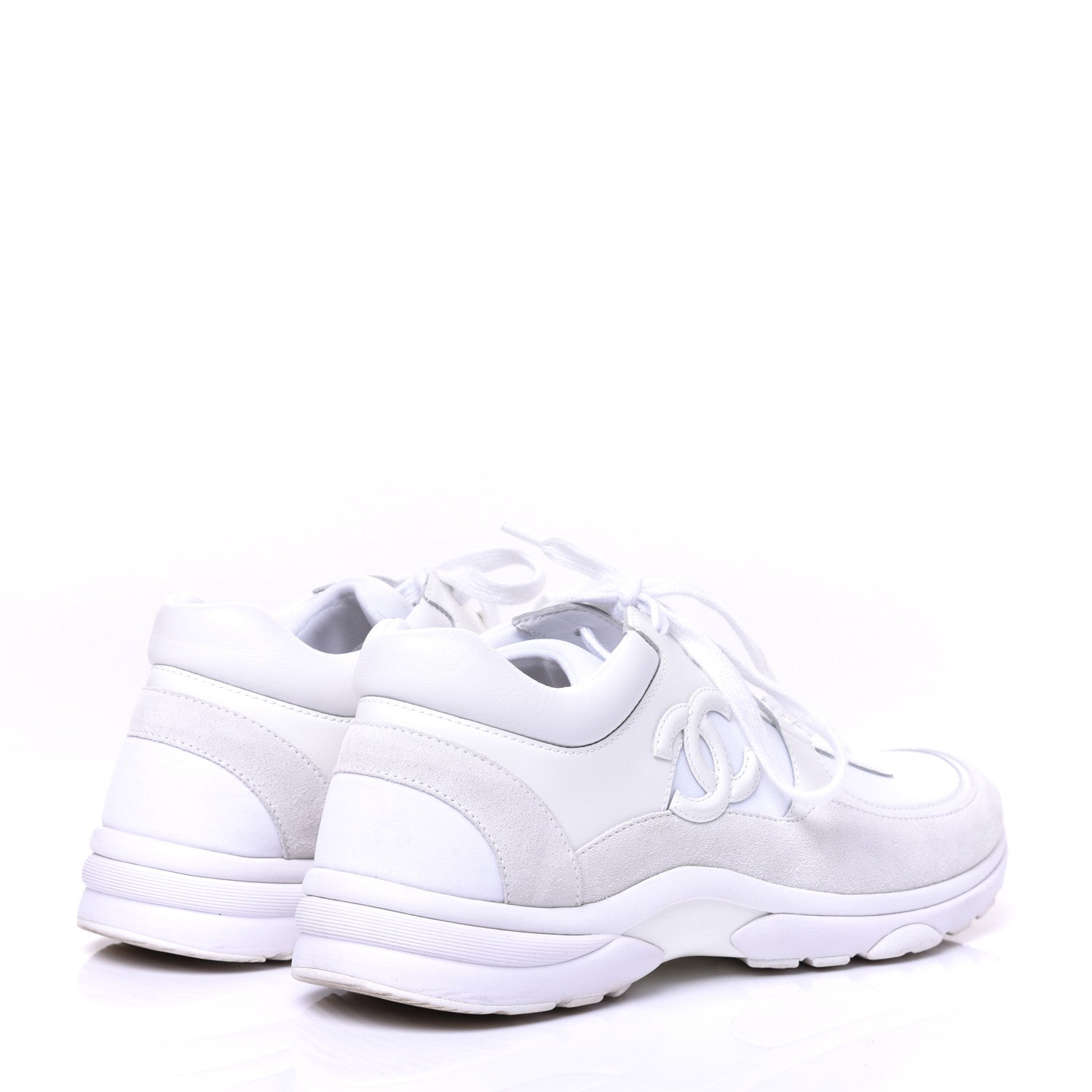 Chanel Lambskin Fabric Suede CC Sneakers 40.5 White 4 of 9