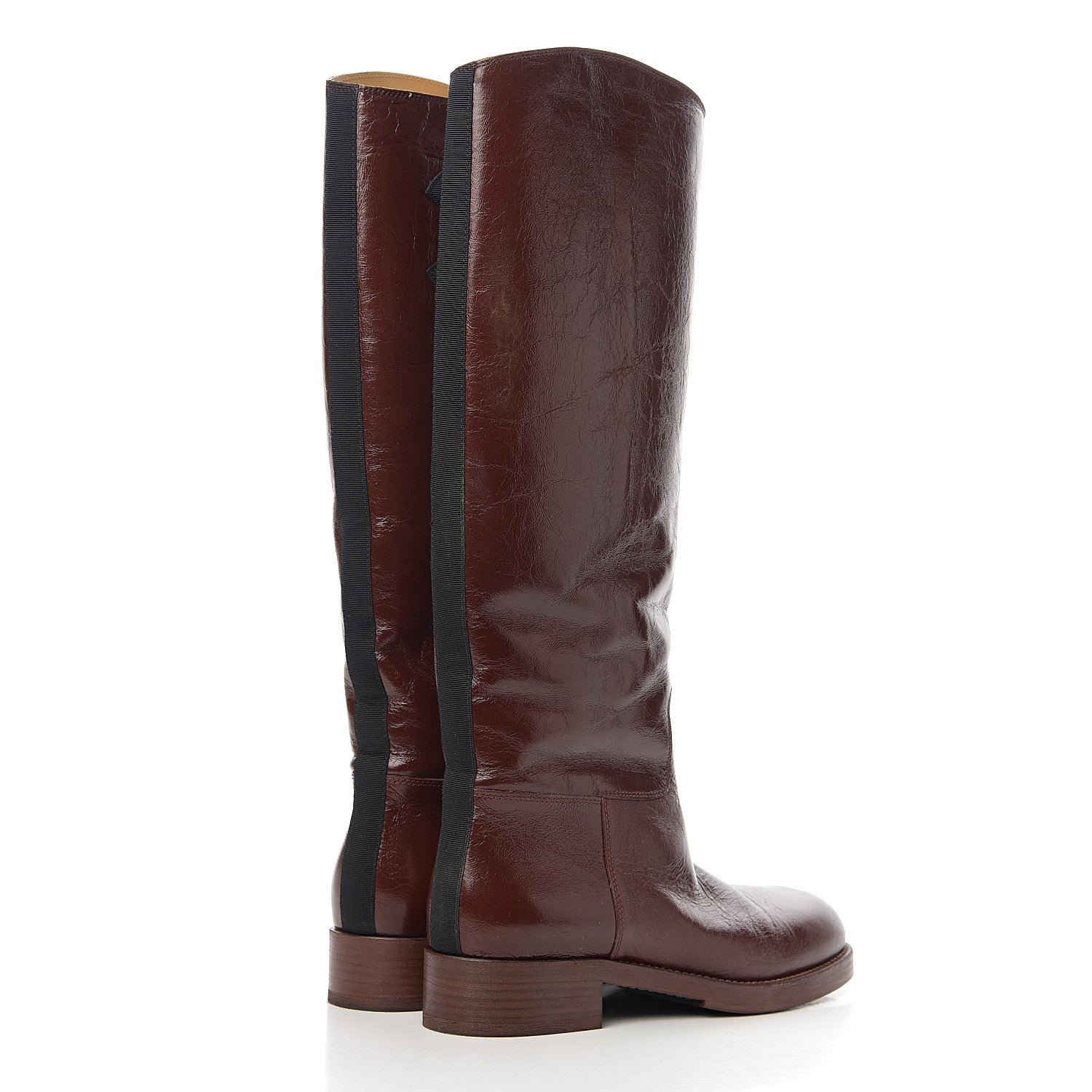 Chanel Aged Glazed Calfskin Grosgrain Knee High CC Boots 38.5 Brown Black 4 of 10