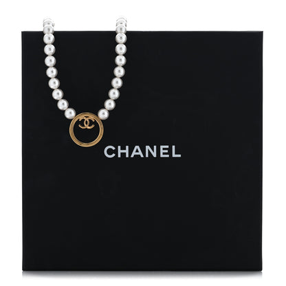 Chanel Pearl CC Round Long Necklace Gold White 5 of 5