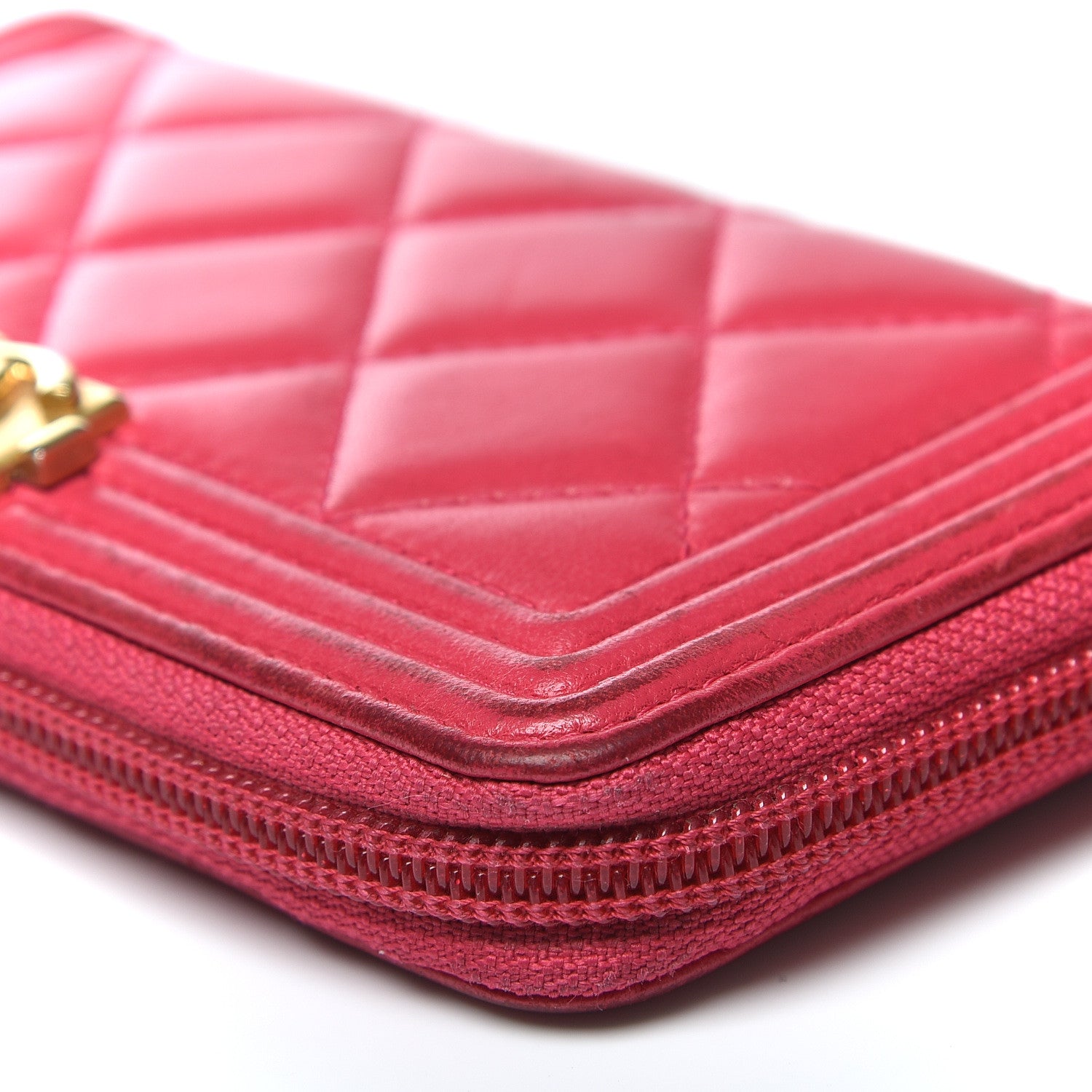 Chanel Lambskin Quilted Small Boy Zip Around Wallet Fuchsia 8 of 14