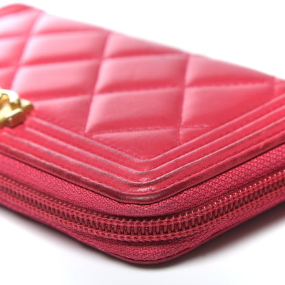 Chanel Lambskin Quilted Small Boy Zip Around Wallet Fuchsia 8 of 14