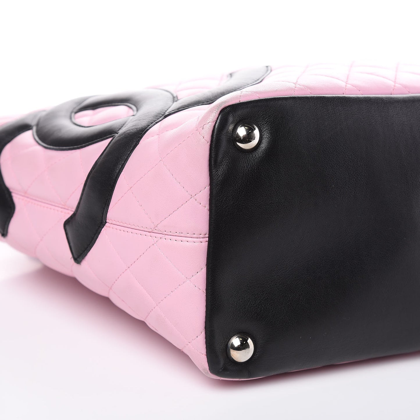Calfskin Quilted Large Cambon Tote Pink Black