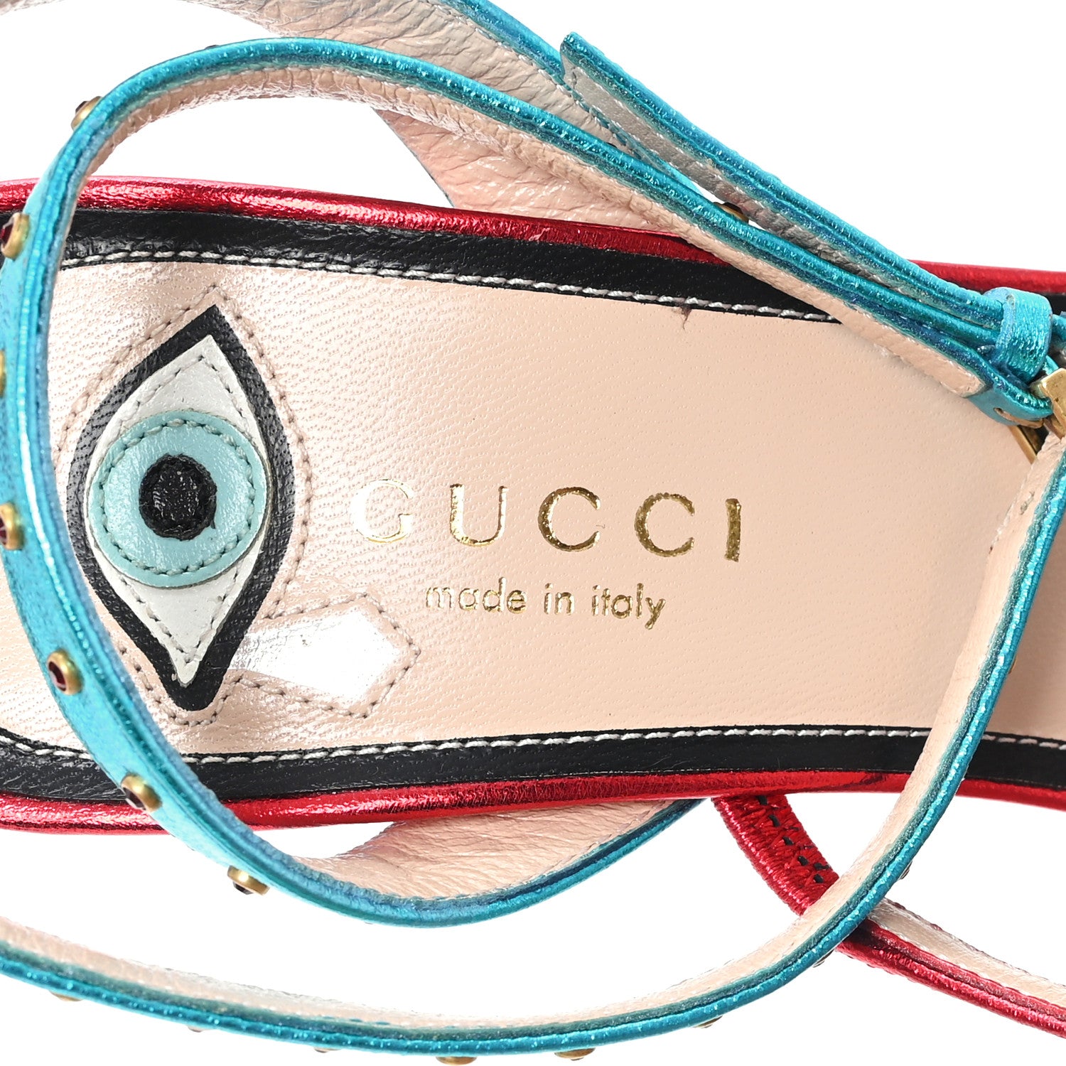 Gucci Metallic Nappa Crystal Embellished Wangy Sandals 36.5 Red Blue 7 of 8