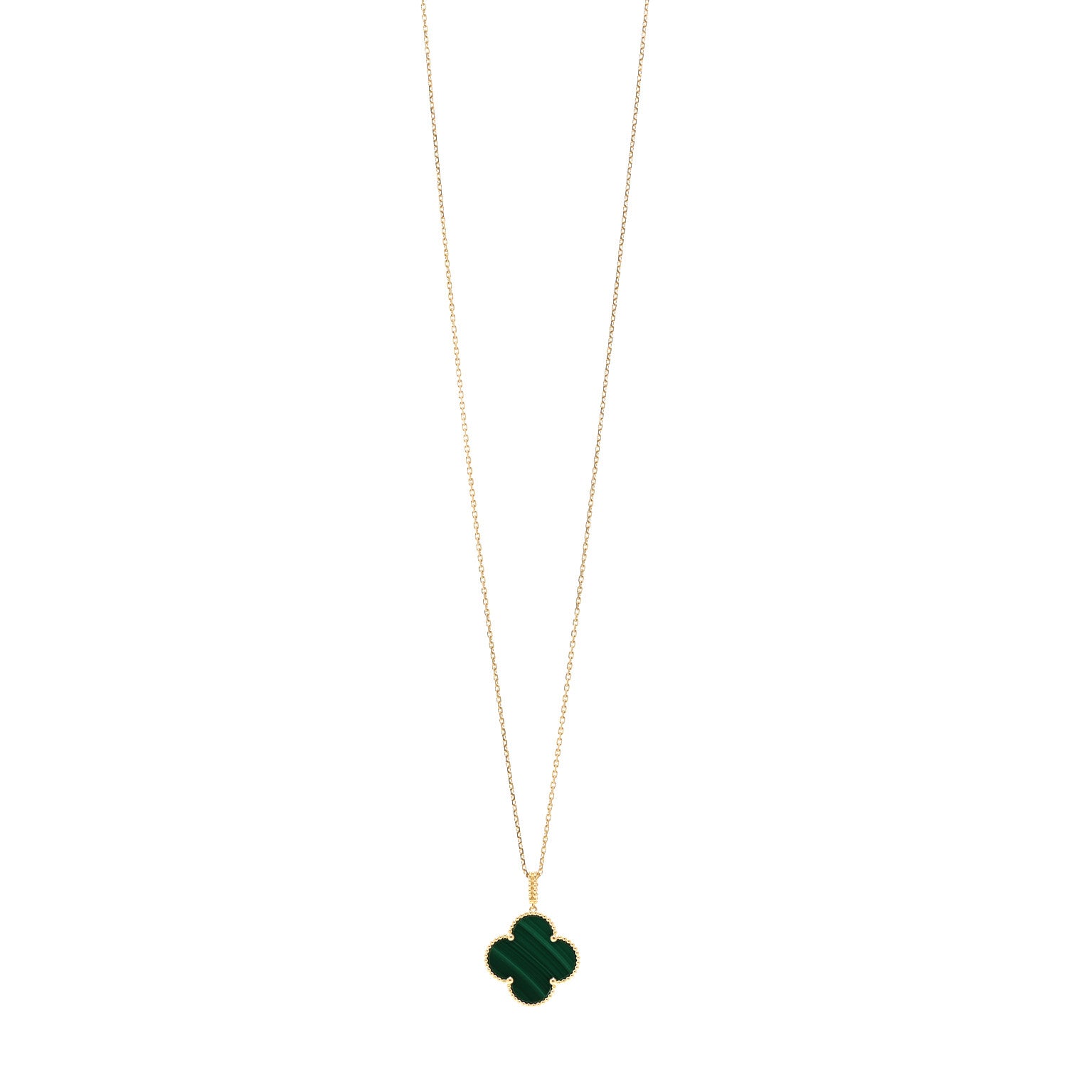 Van Cleef & Arpels 18K Yellow Gold Malachite Magic Alhambra Pendant Necklace 1 of 4