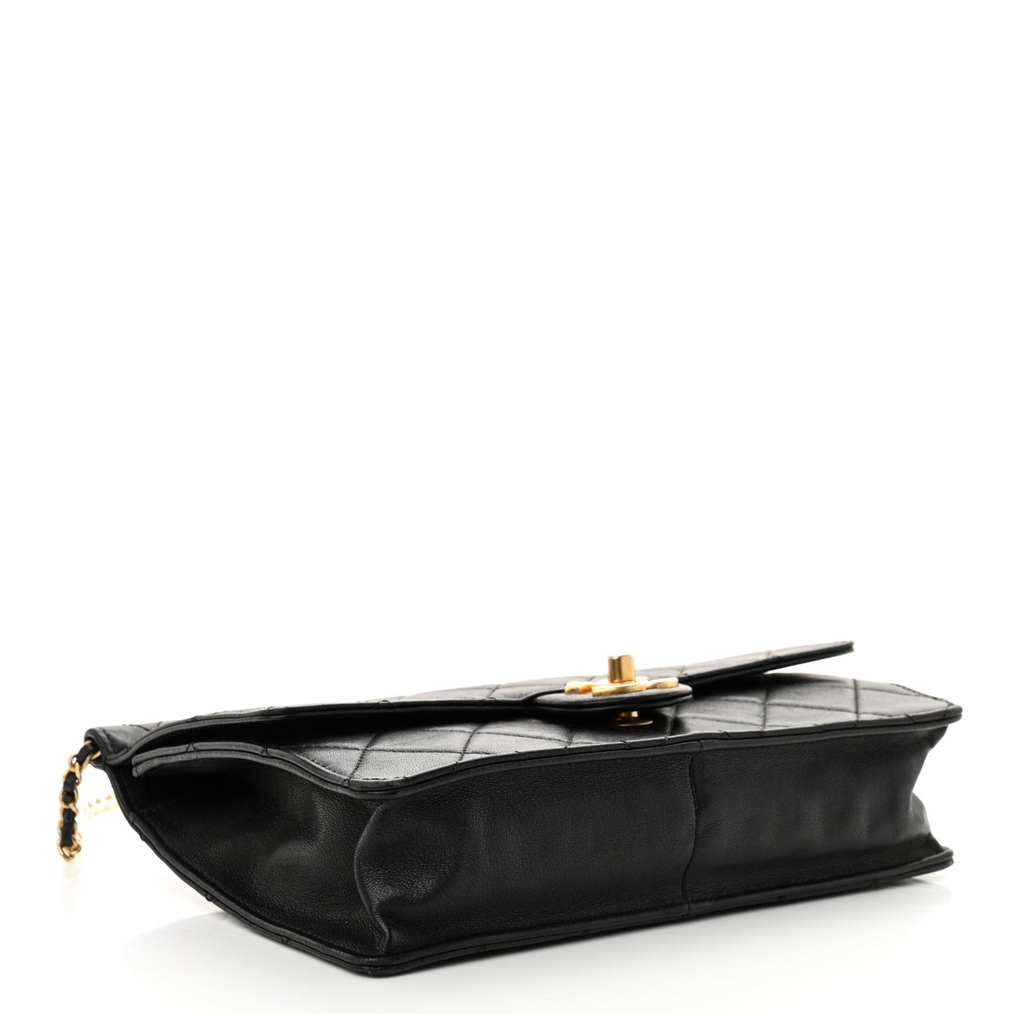 Lambskin Quilted Large Pearl Chain Flap Bag Black