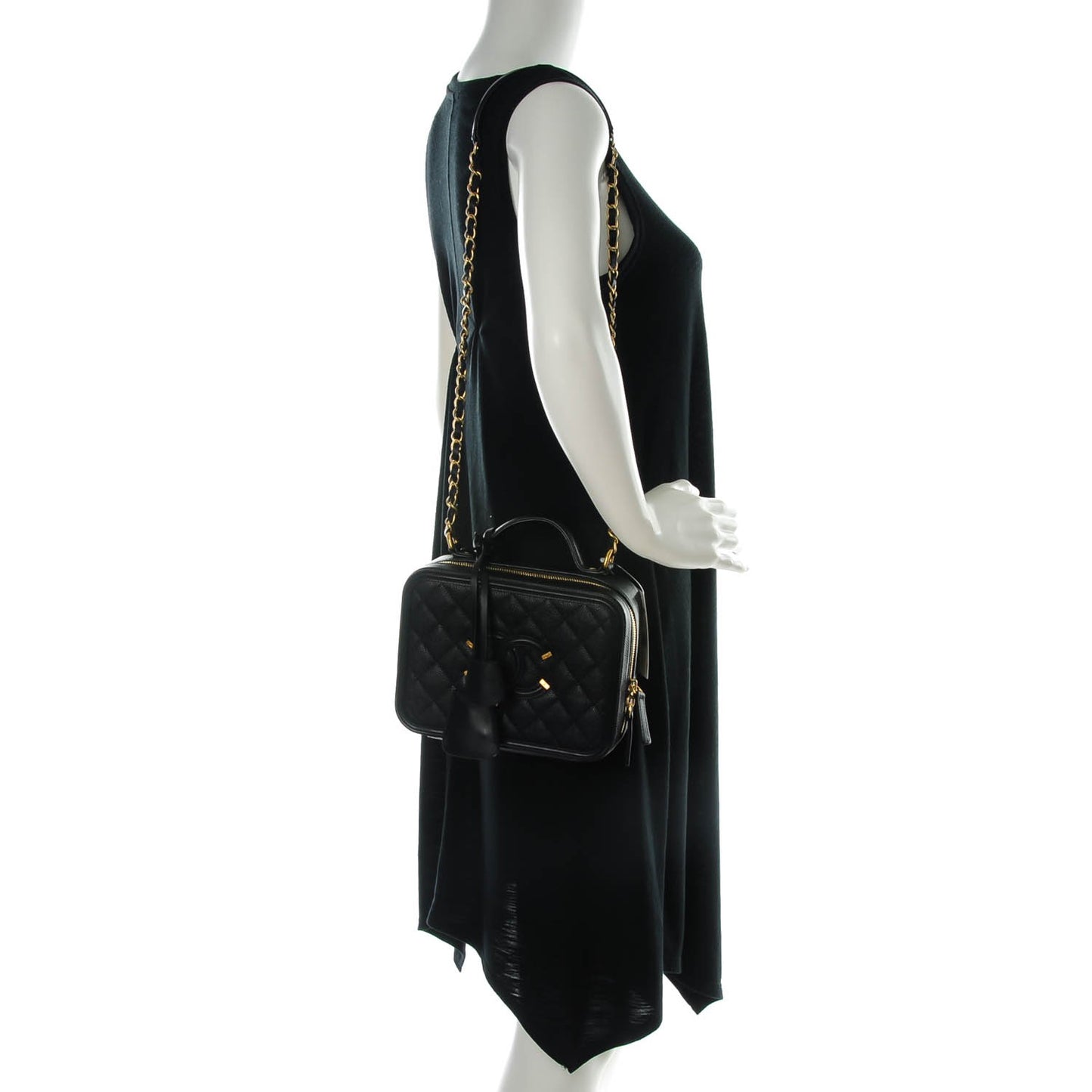 Caviar Quilted Medium CC Filigree Vanity Case Black
