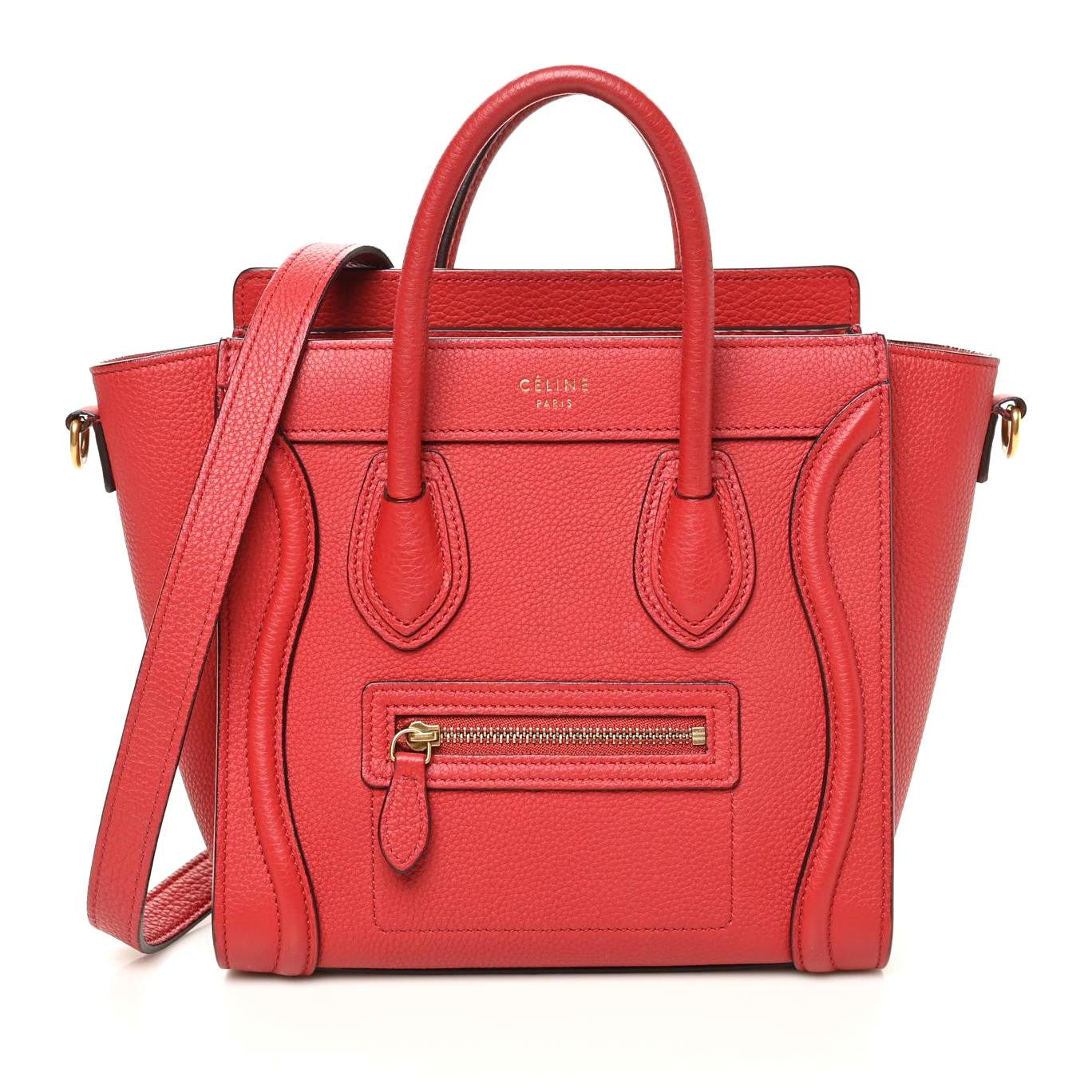 Celine Drummed Calfskin Nano Luggage Red 1 of 9