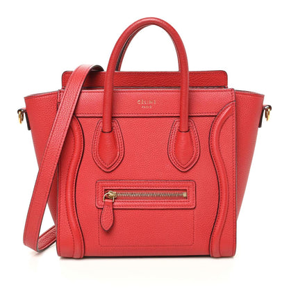 Celine Drummed Calfskin Nano Luggage Red 1 of 9
