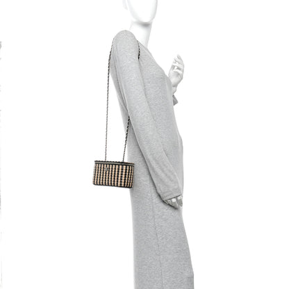 Chanel Raffia Jute Striped Small Vanity Case With Chain Black Beige 2 of 12