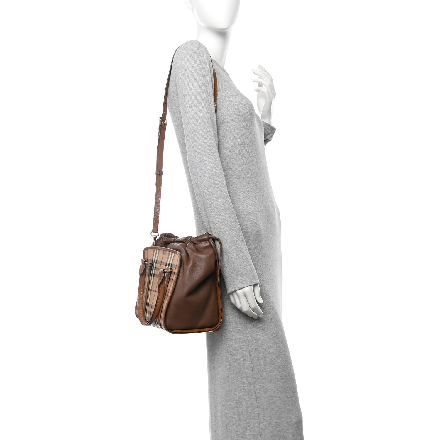 Burberry Patent Haymarket Check Small Dinton Tote Mid Camel 2 of 13