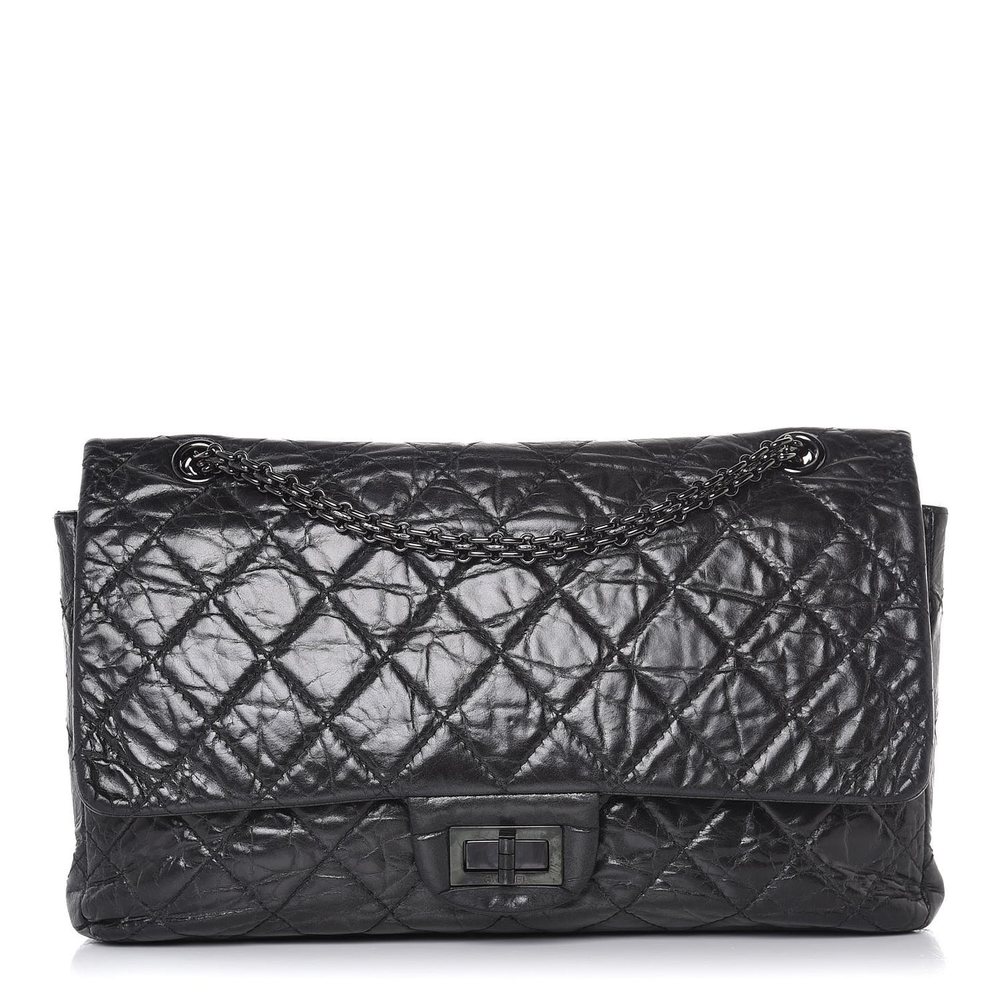 Glazed Aged Calfskin Quilted 2.55 Reissue 227 Flap So Black