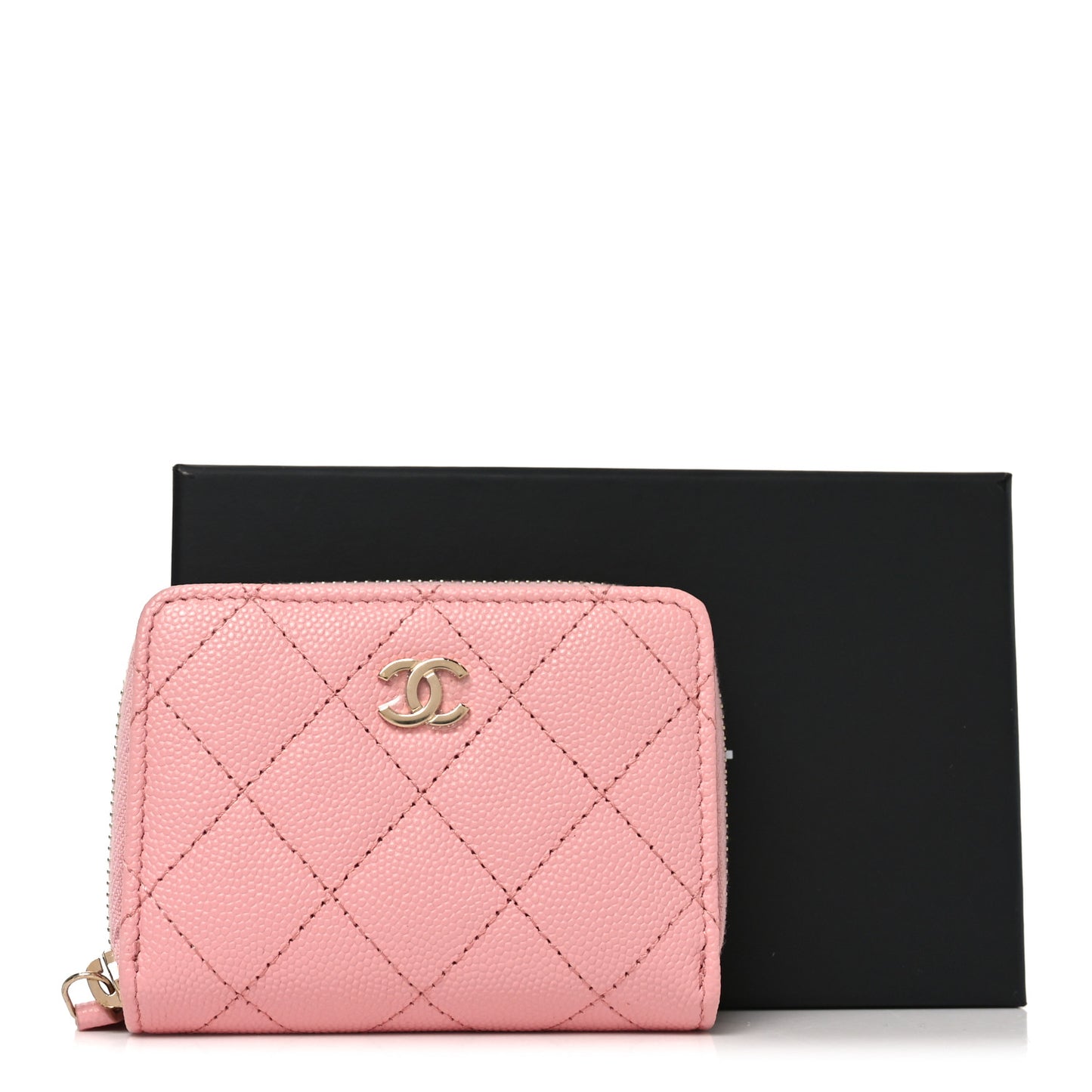 Caviar Quilted Compact Zipped Wallet Pink