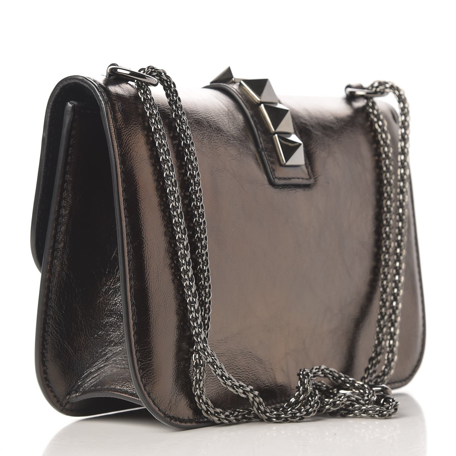 Valentino Garavani Craquele Calfskin Medium Glam Lock Rockstud Flap Black 3 of 8
