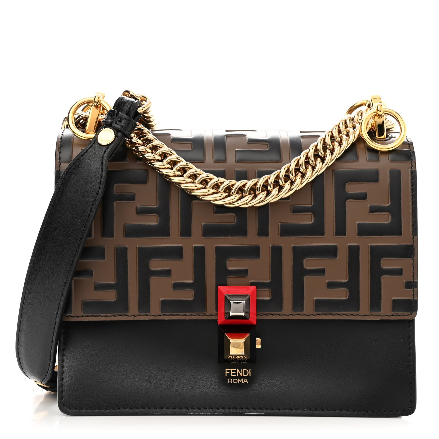 Fendi Vitello Liberty Bi-Color FF 1974 Embossed Small Kan I Shoulder Bag Black Maya 1 of 10