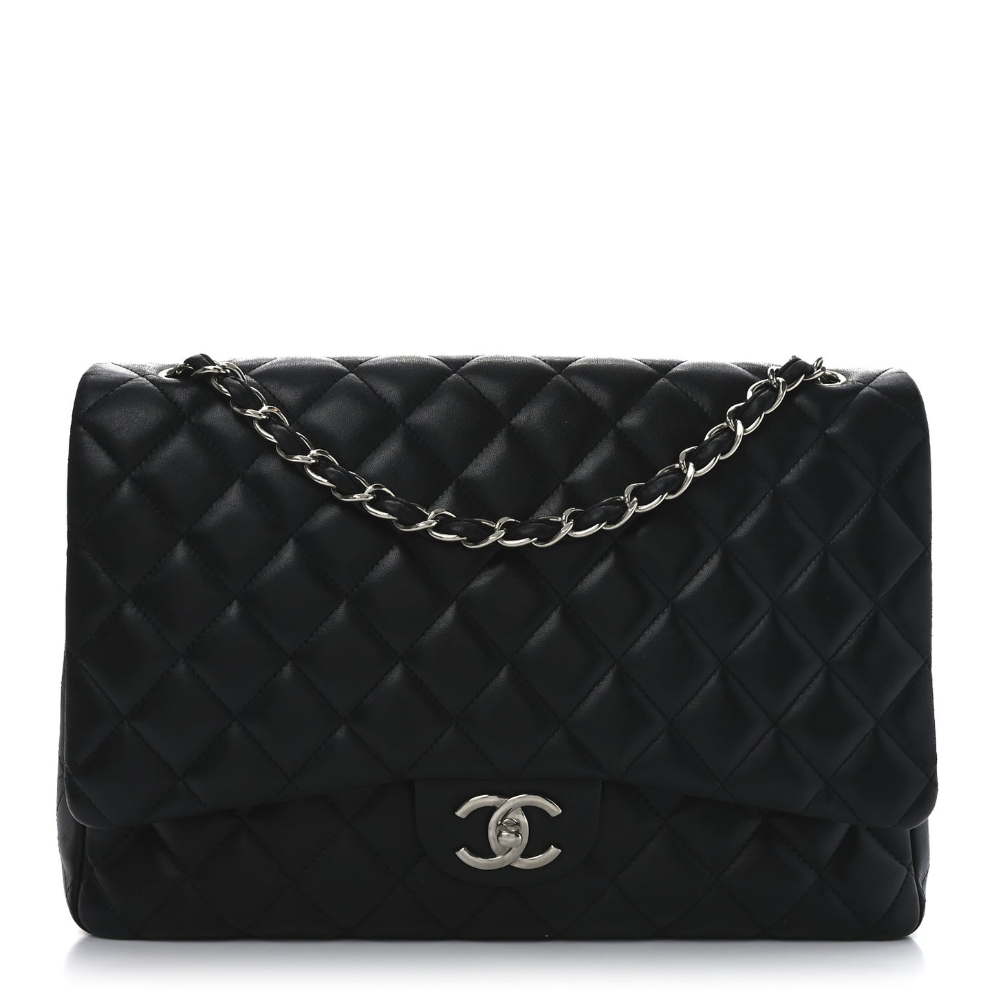 Lambskin Quilted Maxi Double Flap Black