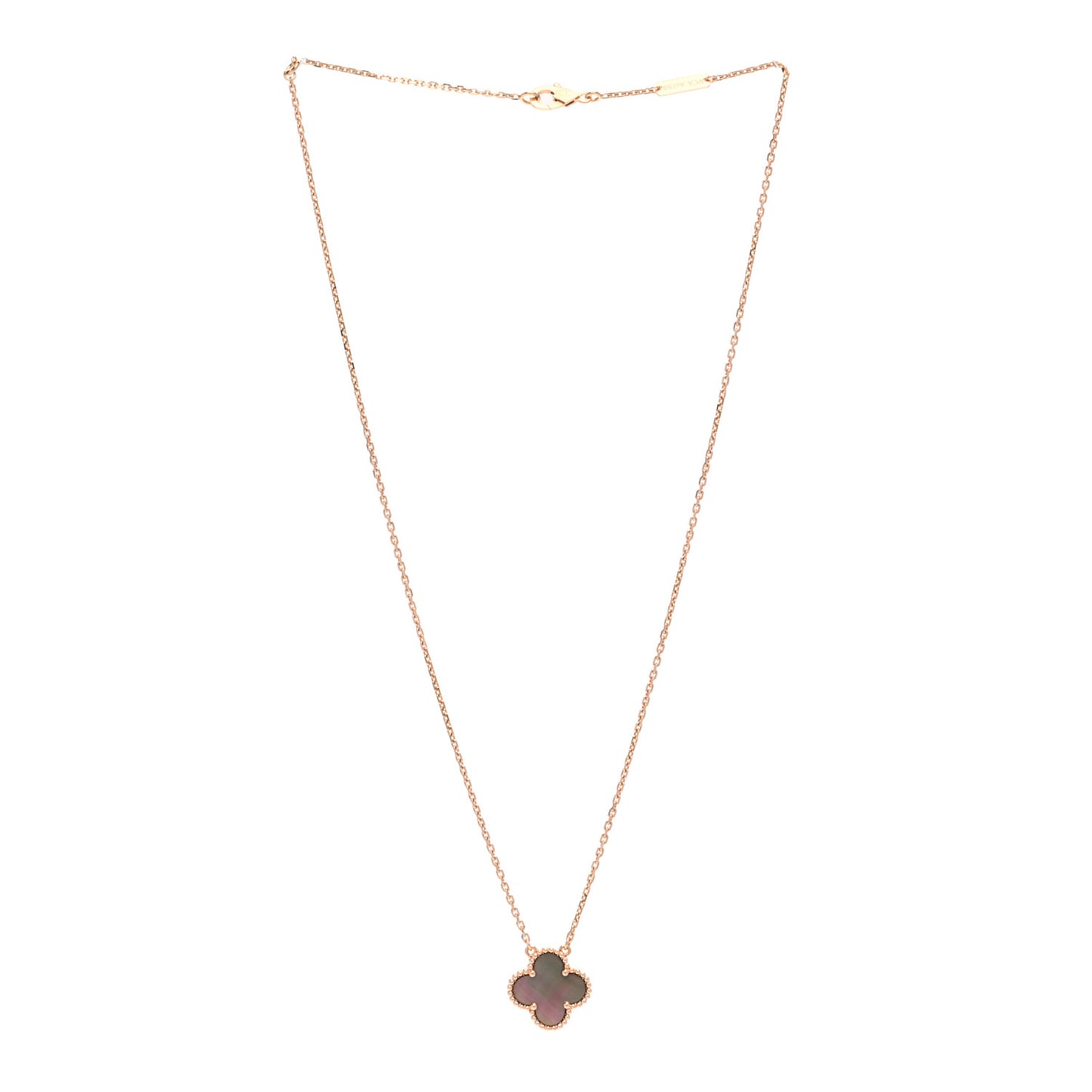 18K Rose Gold Gray Mother of Pearl Vintage Alhambra Pendant Necklace