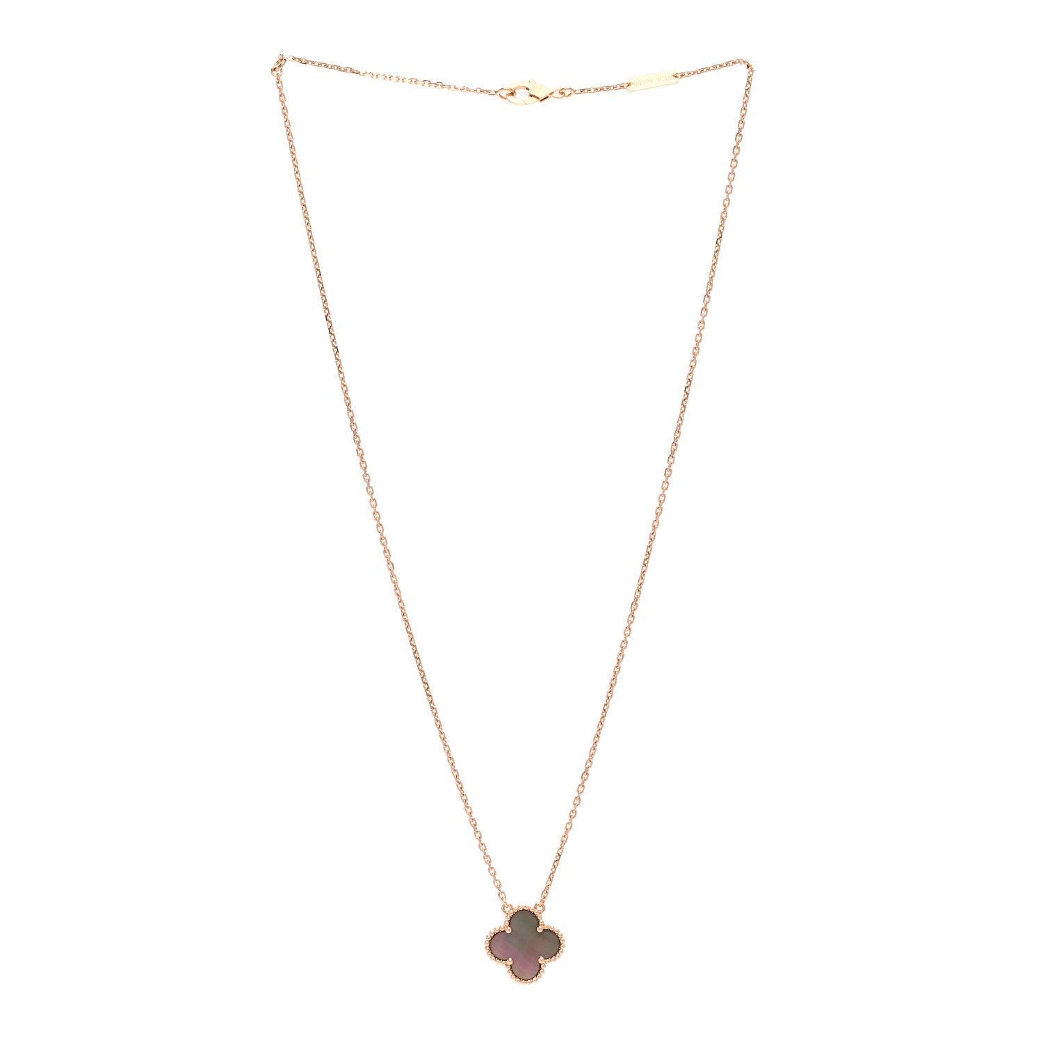 Van Cleef & Arpels 18K Rose Gold Gray Mother of Pearl Vintage Alhambra Pendant Necklace 3 of 5