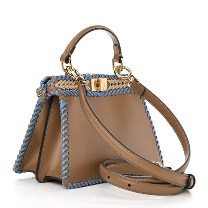 Fendi Vitello King Shiny Nappa Intreccio Petite Peekaboo I SEE U Satchel Sand Beige Blue 3 of 9