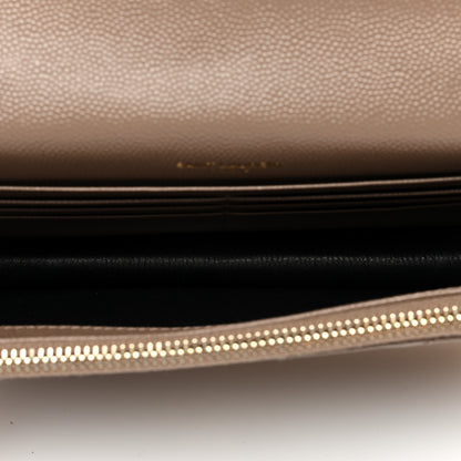 Saint Laurent Grain De Poudre Matelasse Chevron Monogram Envelope Chain Wallet Taupe 5 of 10