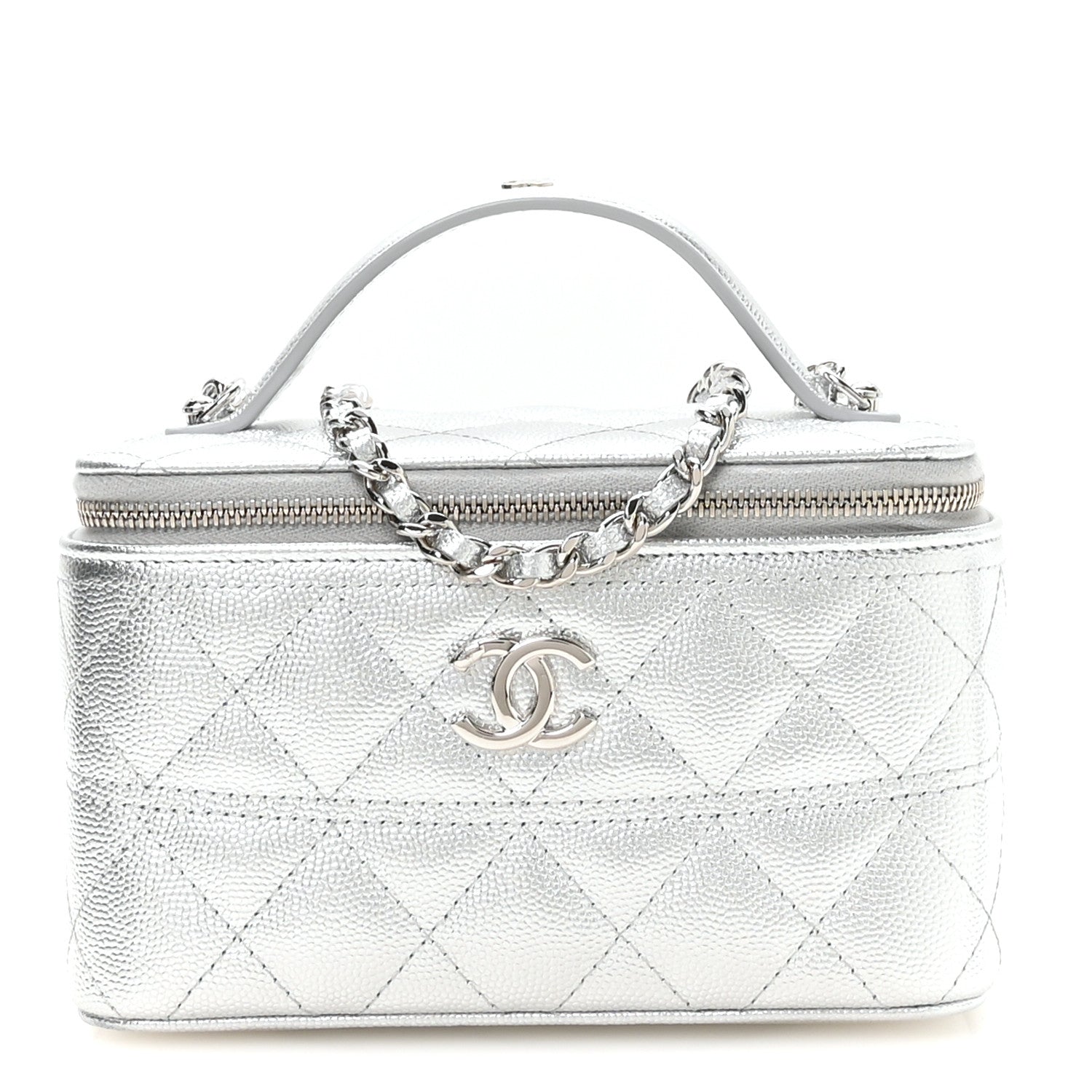 Chanel Metallic Caviar Quilted Trendy Handle Mini Vanity Silvery 1 of 12