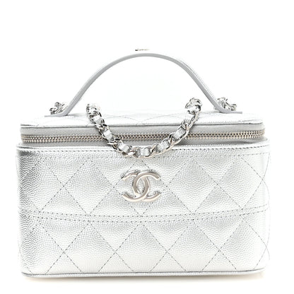 Chanel Metallic Caviar Quilted Trendy Handle Mini Vanity Silvery 1 of 12