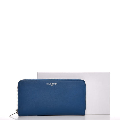 Balenciaga Striped Calfskin Essential Continental Zip Around Wallet Blue 9 of 9