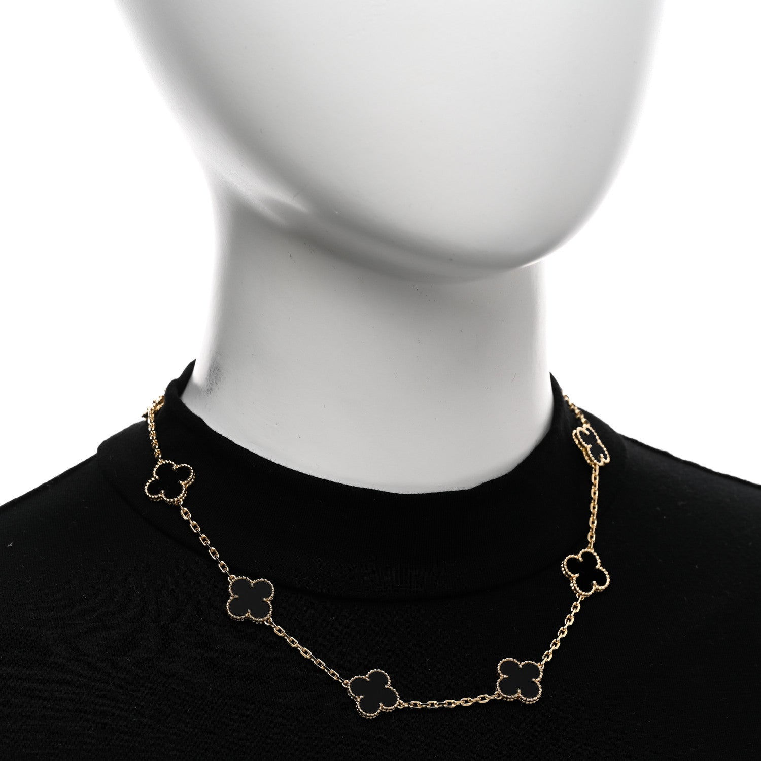 Van Cleef & Arpels 18K Yellow Gold Black Onyx 10 Motifs Vintage Alhambra Necklace 2 of 4