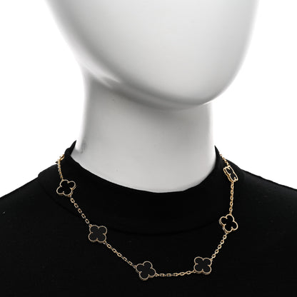 Van Cleef & Arpels 18K Yellow Gold Black Onyx 10 Motifs Vintage Alhambra Necklace 2 of 4